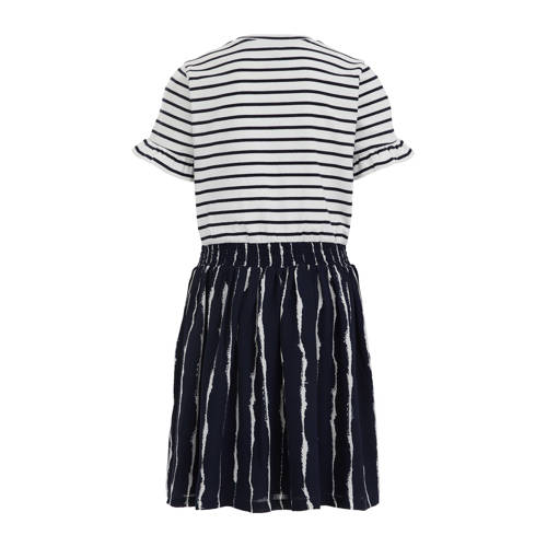 WE Fashion gestreepte jurk blauw wit Meisjes Stretchkatoen Ronde hals Streep 98 104