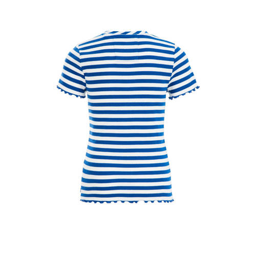 WE Fashion gestreept T-shirt blauw Meisjes Stretchkatoen Ronde hals Streep 92