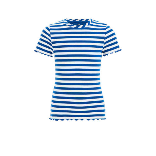 WE Fashion gestreept T-shirt blauw Meisjes Stretchkatoen Ronde hals Streep - 110/116