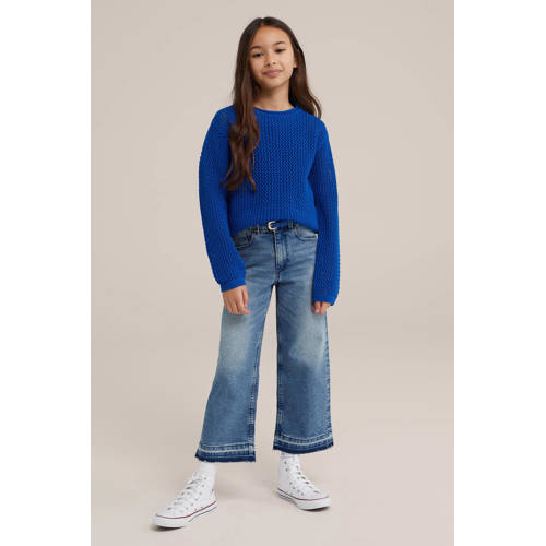 WE Fashion trui blauw Meisjes Katoen Ronde hals Effen 98 104