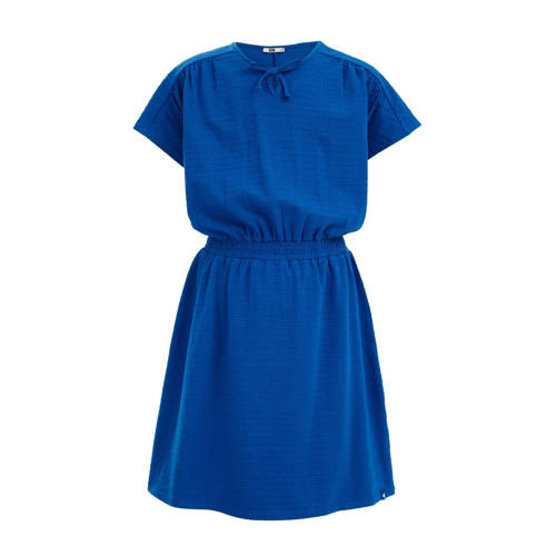 WE Fashion jurk blauw Meisjes Stretchkatoen Ronde hals Effen - 110/116