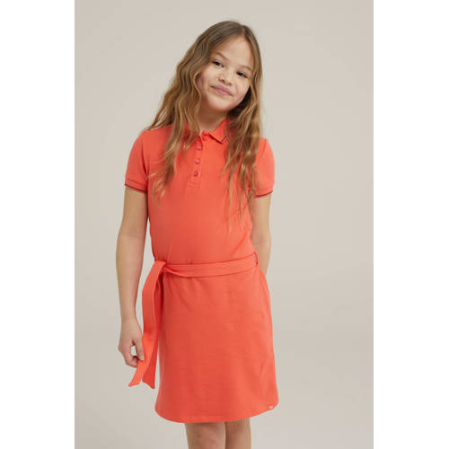 WE Fashion T-shirtjurk oranje Meisjes Biologisch katoen Polokraag Effen 98 104