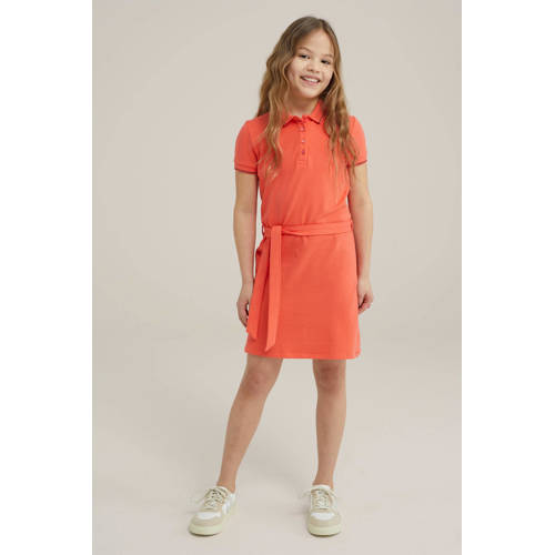 WE Fashion T-shirtjurk oranje Meisjes Biologisch katoen Polokraag Effen 98 104