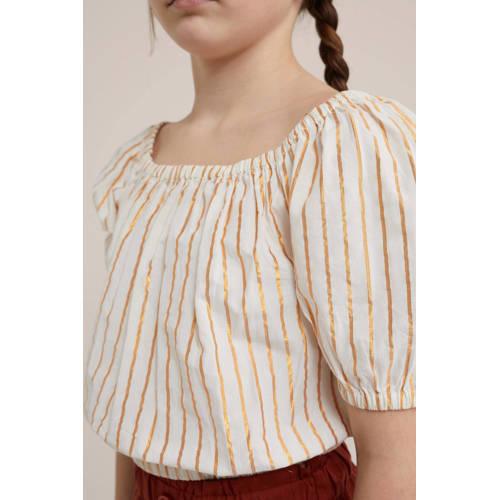 WE Fashion gestreepte off shoulder top brons wit Streep 98 104