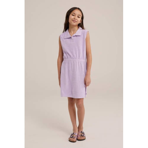 WE Fashion jurk lila Paars Meisjes Badstof V-hals Effen 134 140