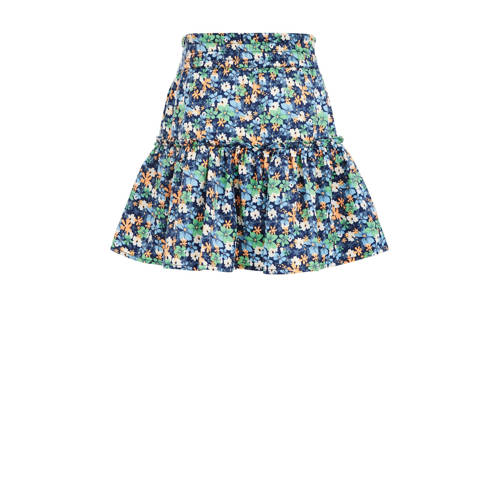 WE Fashion gebloemde skort donkerblauw oranje wit Rok Meisjes Gerecycled polyester 98 104