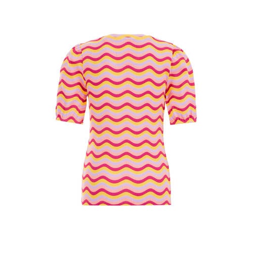 WE Fashion gestreept T-shirt roze Meisjes Stretchkatoen Ronde hals Streep 98 104