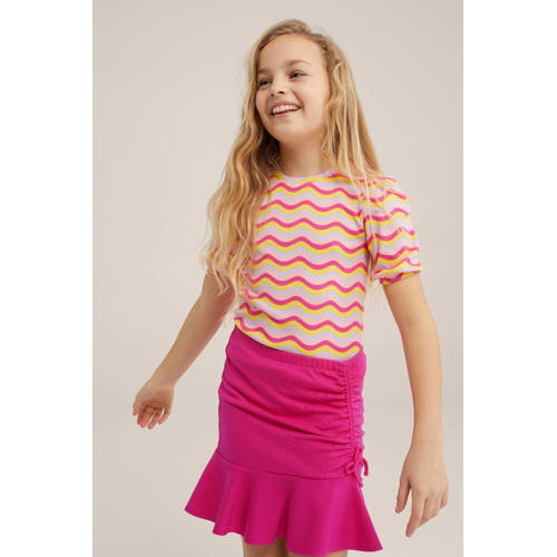 WE Fashion gestreept T-shirt roze Meisjes Stretchkatoen Ronde hals Streep 98 104