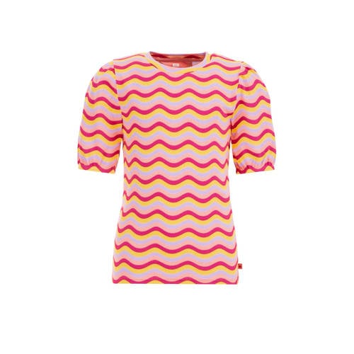 WE Fashion gestreept T-shirt roze Meisjes Stretchkatoen Ronde hals Streep - 110/116
