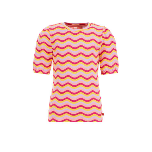 WE Fashion gestreept T-shirt roze Meisjes Stretchkatoen Ronde hals Streep