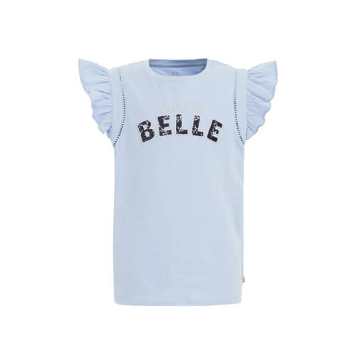 WE Fashion T-shirt met tekst blauw Meisjes Stretchkatoen Ronde hals Tekst