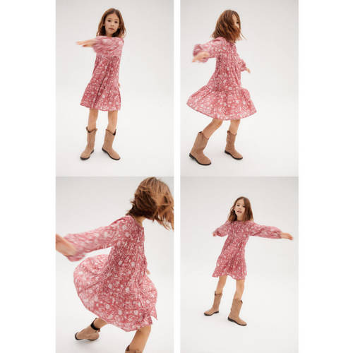 Mango Kids jurk met all over print roze Meisjes Katoen Ronde hals All over print 140