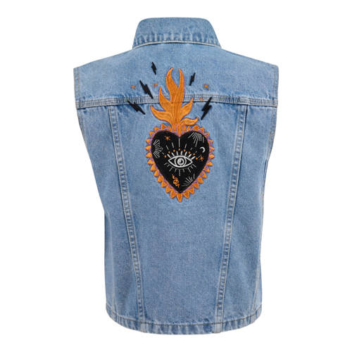 Shoeby gilet met backprint medium blue denim Blauw Backprint 134 140