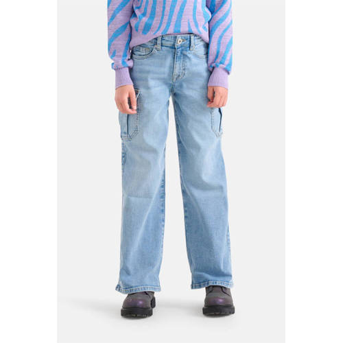 Shoeby high waist loose fit jeans mediumstone Blauw Meisjes Katoen Effen 146