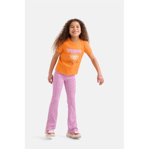 Shoeby flared broek met all over print lila oranje Paars Meisjes Polyester 98 104
