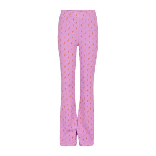 Shoeby flared broek met all over print lila/oranje Paars Meisjes Polyester