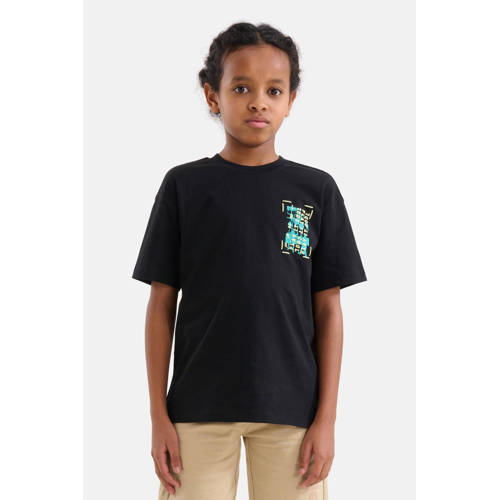 Shoeby T-shirt met backprint zwart Jongens Katoen Ronde hals Backprint 158 164