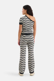 thumbnail: Shoeby regular fit broek met all over print zwart/offwhite