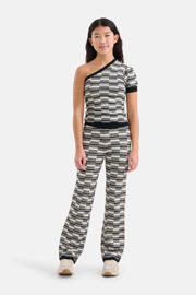 thumbnail: Zwarte meisjes Shoeby regular fit broek offwhite van viscose met elastische tailleband