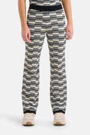 thumbnail: Shoeby regular fit broek met all over print zwart/offwhite