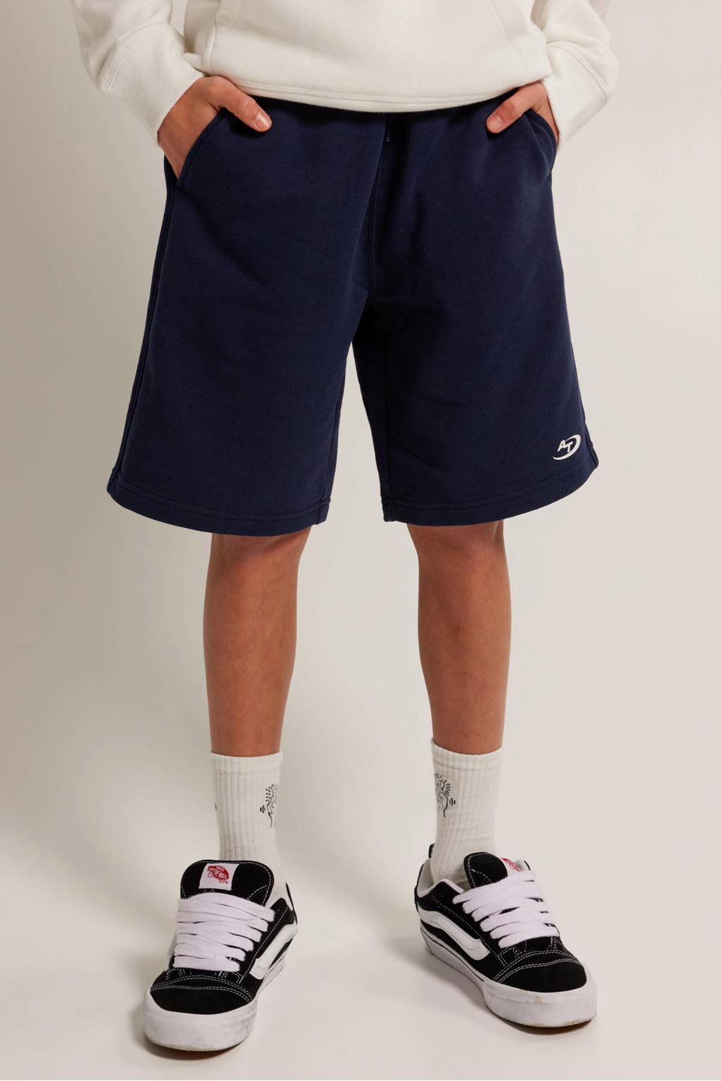 Blauwe jongens America Today sweatshort van katoen met elastische tailleband met koord en backprint