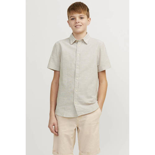 jack & jones JUNIOR overhemd JJELINEN BLEND beige Jongens Katoen Klassieke kraag 116