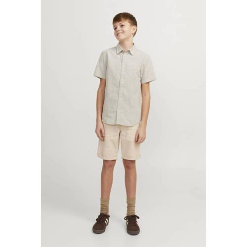 jack & jones JUNIOR overhemd JJELINEN BLEND beige Jongens Katoen Klassieke kraag 116