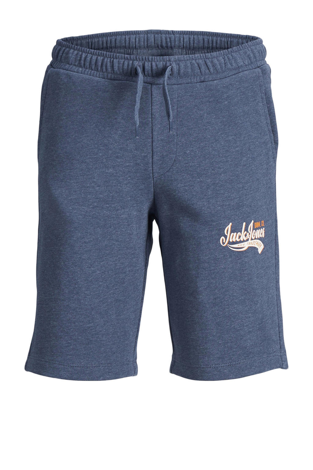 Blauwe jongens JACK & JONES JUNIOR sweatshort met regular waist, elastische tailleband met koord en logo dessin