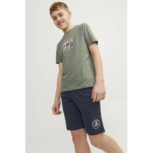 jack & jones JUNIOR sweatshort JPSTSWIFT met printopdruk donkerblauw Korte broek 116