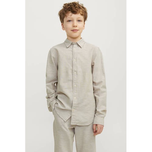 jack & jones JUNIOR overhemd JJELINEN BLEND beige Jongens Katoen Klassieke kraag 116