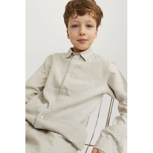 jack & jones JUNIOR overhemd JJELINEN BLEND beige Jongens Katoen Klassieke kraag 116