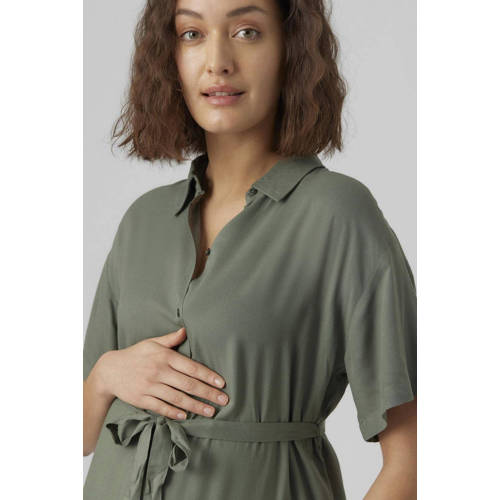 VERO MODA MATERNITY zwangerschapsjurk VMMBUMPY groen Dames Viscose Klassieke kraag S
