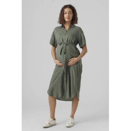 VERO MODA MATERNITY zwangerschapsjurk VMMBUMPY groen Dames Viscose Klassieke kraag S