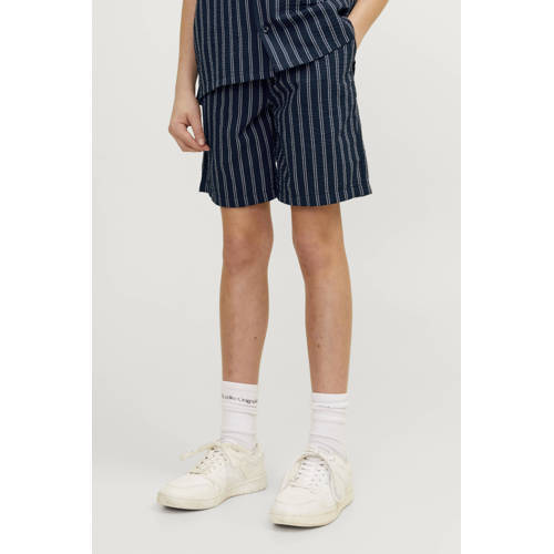 jack & jones JUNIOR gestreepte casual short JPSTJAIDEN JJPALMA donkerblauw wit Korte broek Jongens Polyester 128