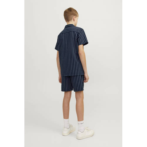 jack & jones JUNIOR gestreepte casual short JPSTJAIDEN JJPALMA donkerblauw wit Korte broek Jongens Polyester 128