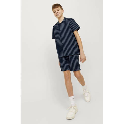 jack & jones JUNIOR gestreepte casual short JPSTJAIDEN JJPALMA donkerblauw wit Korte broek Jongens Polyester 128