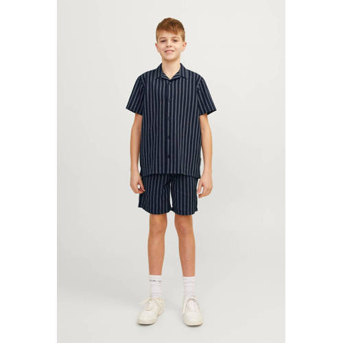 jack & jones JUNIOR gestreept overhemd JORPALMA donkerblauw wit Jongens Polyester Klassieke kraag 128