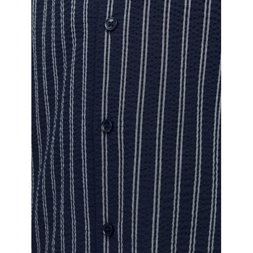 jack & jones JUNIOR gestreept overhemd JORPALMA donkerblauw wit Jongens Polyester Klassieke kraag 128