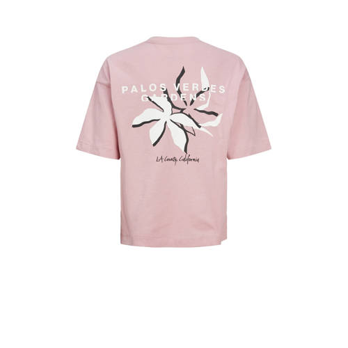 jack & jones JUNIOR T-shirt JORFARO met backprint zachtroze Jongens Katoen Ronde hals 140