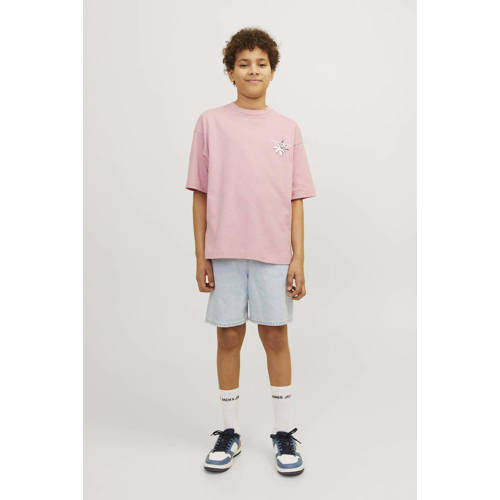 jack & jones JUNIOR T-shirt JORFARO met backprint zachtroze Jongens Katoen Ronde hals 140