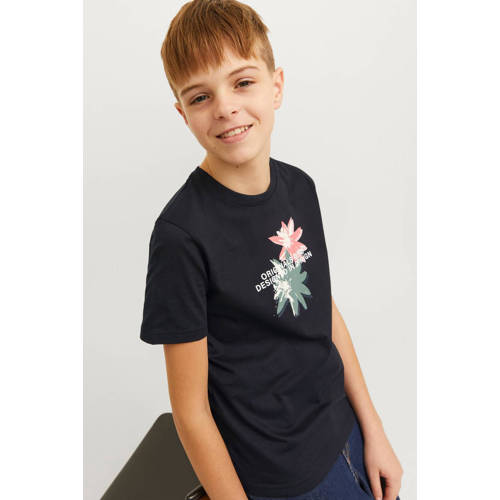 jack & jones JUNIOR T-shirt JORTAMPA met printopdruk zwart Jongens Katoen Ronde hals 128