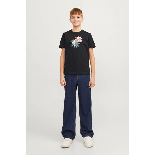 jack & jones JUNIOR T-shirt JORTAMPA met printopdruk zwart Jongens Katoen Ronde hals 128
