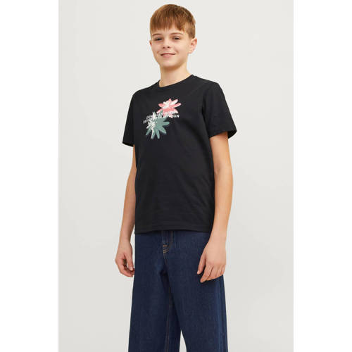 jack & jones JUNIOR T-shirt JORTAMPA met printopdruk zwart Jongens Katoen Ronde hals 128