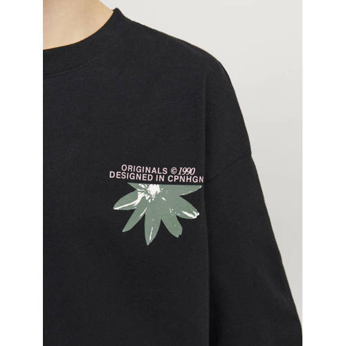 jack & jones JUNIOR T-shirt JORTAMPA met backprint zwart Jongens Katoen Ronde hals 128