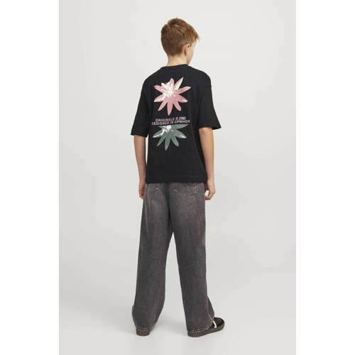 jack & jones JUNIOR T-shirt JORTAMPA met backprint zwart Jongens Katoen Ronde hals 128