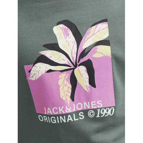 jack & jones JUNIOR T-shirt JORTAMPA met printopdruk kakigroen Jongens Katoen Ronde hals 128