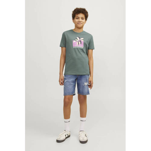 jack & jones JUNIOR T-shirt JORTAMPA met printopdruk kakigroen Jongens Katoen Ronde hals 128
