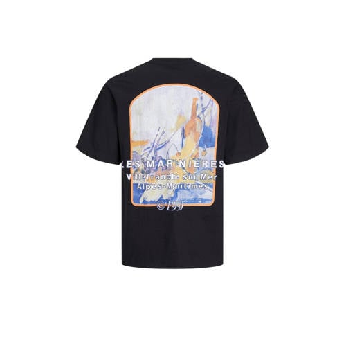 jack & jones JUNIOR T-shirt JORVALENCIA met backprint zwart Jongens Katoen Ronde hals 128