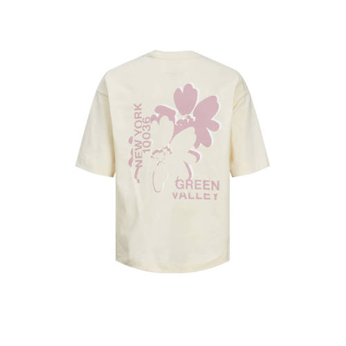 Jack & jones JUNIOR T-shirt JORFARO met backprint ecru roze Jongens Katoen Ronde hals 140