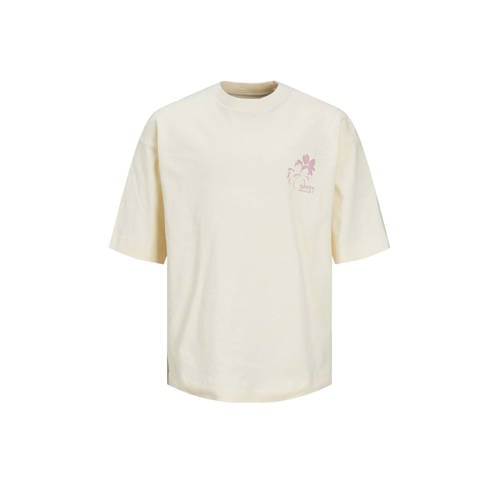 JACK & JONES JUNIOR T-shirt JORFARO met backprint ecru/roze Jongens Katoen Ronde hals